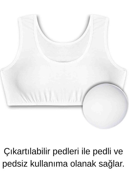 %95 Pamuklu Kız Çocuk Likralı Penye Kalın Askılı Pedli Alıştırma Sütyeni Yarım Atlet 4lü Set