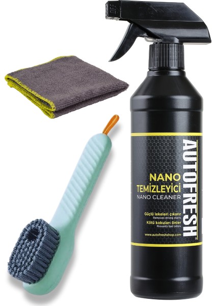 Autofresh Nano Temizleyici 500 ml Set Yeni Formül Güçlü Etki Mikrofiber Bez ve Hazneli Fırça Hediyeli