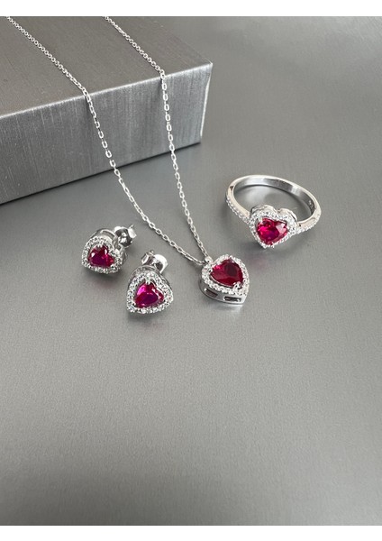 Gümüş Kalpli Yüzük Kolye Küpe Seti fiyatları