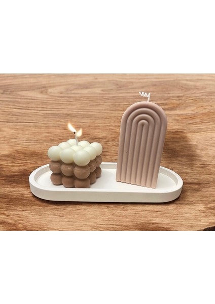 Dekoratif Tabak Üzeri Büyük Bubble ve Gökkuşağı Soya Wa x Vegan Mum Set