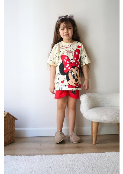 Minnie Mouse Baskılı Şort-Tişört Yazlık Kız Çocuk Takım