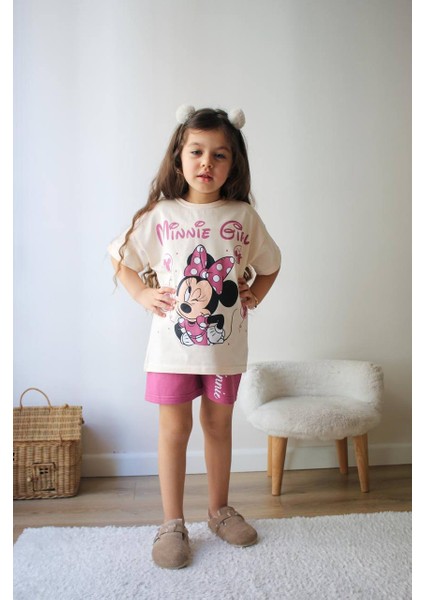 Minnie Girl Desenli Şort-Tişört Yazlık Kız Çocuk Takım