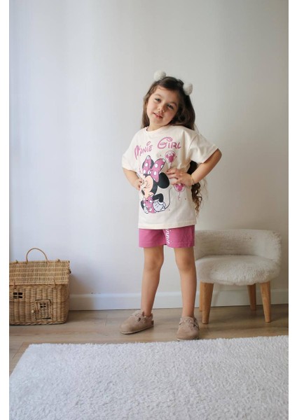 Minnie Girl Desenli Şort-Tişört Yazlık Kız Çocuk Takım modelleri