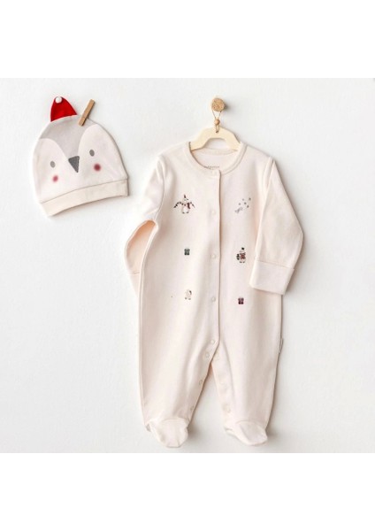 Unisex Yılbaşı Pengueni Temalı Şapkalı Bebek Tulum – Sevimli ve Konforlu Yılbaşı Tulum