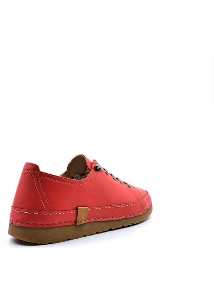 B251746 Deri Lastik Bağcıklı Kadın Kırmızı Konfor Ayakkabı fırsatları