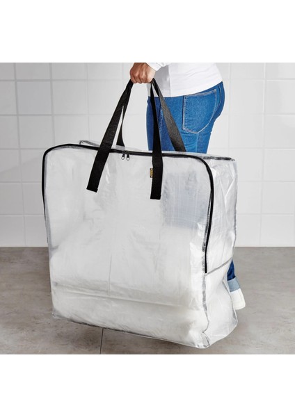 Şeffaf Taşıma Çantası 40X25X47 cm İkea Taşıma Çantası Giysi Taşıma Çamaşır Sepeti Fermuarlı Çanta