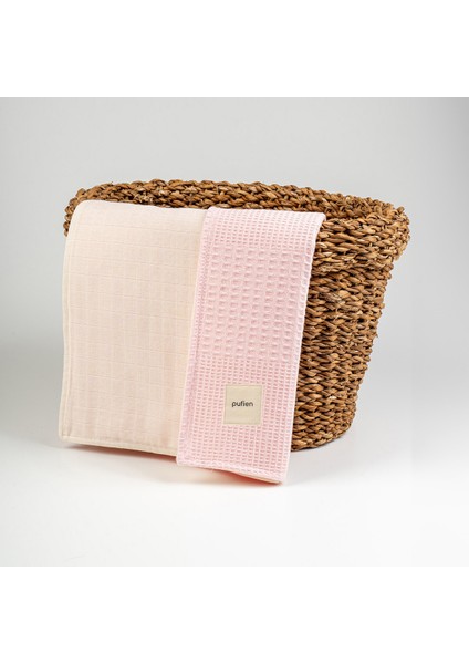 Düz Desenli Çift Yönlü Müslin Pike Bebek Örtüsü, Waffle Bebek Örtü & Battaniye