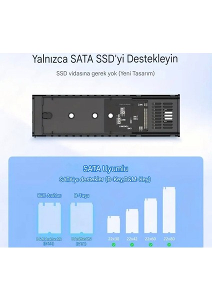 Jeyi M.2 NGFF SATA Ssd Muhafaza Kutusu 2230/2242/2260/2280 Uyumlu Alüminyum Alaşımlı 5Gbps Yüksek Hızlı Veri Aktarımı Metal Şık Dayanıklı Orjinal