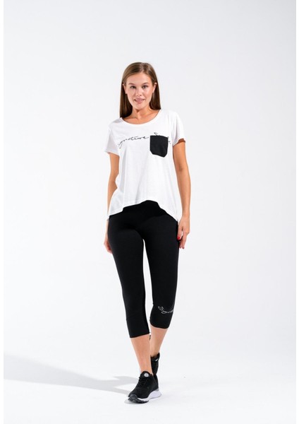 724100_Yeni sezon Kadın Baskılı açık Yuvarlak Yakalı Göğüs Cepli Kısa Kollu Spor Beyaz Tshirt fiyatları