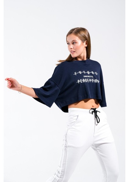 724106_Yeni Sezon Kadın Oversize Geniş Kalıp Baskılı Crop Boy Kısa Kollu Sportif Tshirt fiyatları