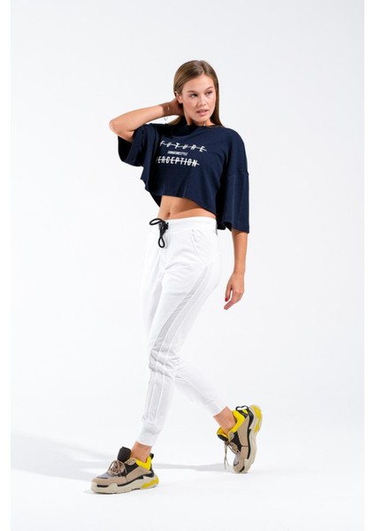 724106_Yeni Sezon Kadın Oversize Geniş Kalıp Baskılı Crop Boy Kısa Kollu Sportif Tshirt indirimleri