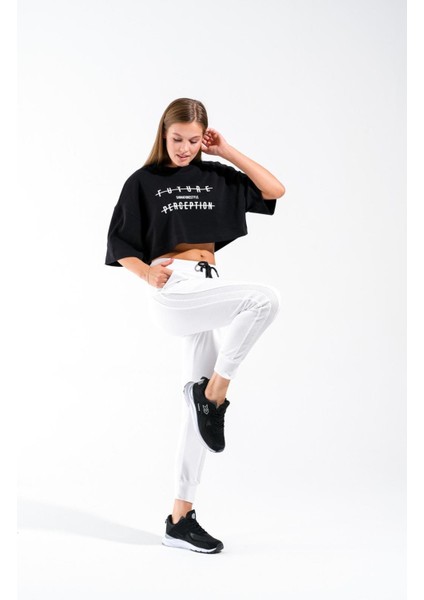 724106_Yeni Sezon Kadın Oversize Geniş Kalıp Baskılı Crop Boy Kısa Kollu Sportif Tshirt indirimleri