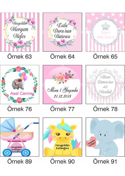 Kişiye Özel Kız Çocuğu Unicorn Için Mevlid - Hoşgeldin Mdf Üzerine Uv Baskılı 20 Adet Magnet