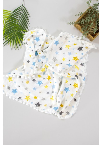 Kız Erkek Bebek Çift Katlı Ponponlu Müslin Kundak Battaniye STL6962