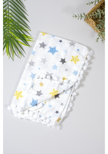 Kız Erkek Bebek Çift Katlı Ponponlu Müslin Kundak Battaniye STL6962 fiyatları