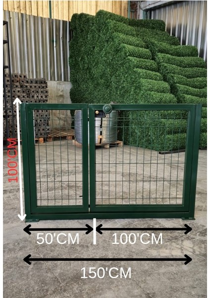 Bahçe Kapısı-Panel Çit Kapısı-Çift Kanatlı Kapı YEŞIL(-100 cm Yükseklik- 150 cm Eni)