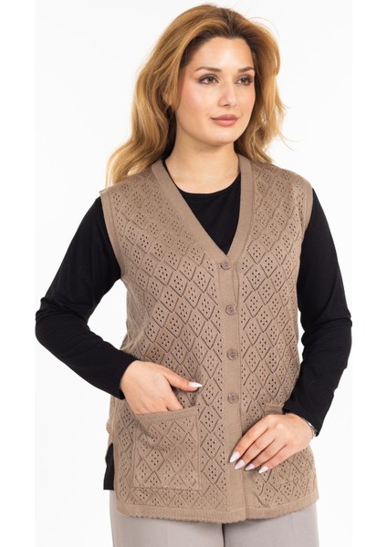 Kadın Orta Yaş ve Üzeri Merserize Cepli Düğmeli Rolax Anne Yelek 750