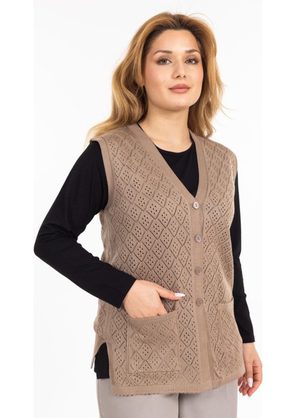 Kadın Orta Yaş ve Üzeri Merserize Cepli Düğmeli Rolax Anne Yelek 750 fiyatları