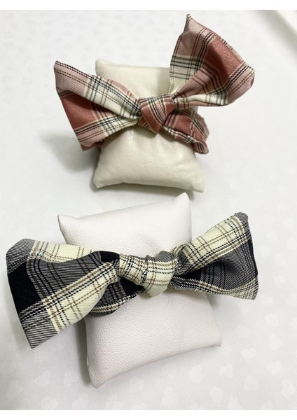 2'li Scrunchie Fiyonklu Ekose Lastikli Toka Siyah Kırmızı