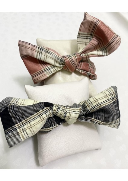 2'li Scrunchie Fiyonklu Ekose Lastikli Toka Siyah Kırmızı