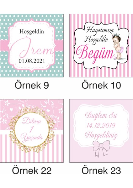 Kişiye Özel Kız Çocuğu Pembe Kurdale Için Mevlid - Hoşgeldin Mdf Üzerine Uv Baskılı 20 Adet Magnet