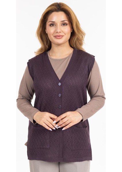 Kadın Orta Yaş ve Üzeri Merserize Cepli Düğmeli Rolax Anne Yelek 745