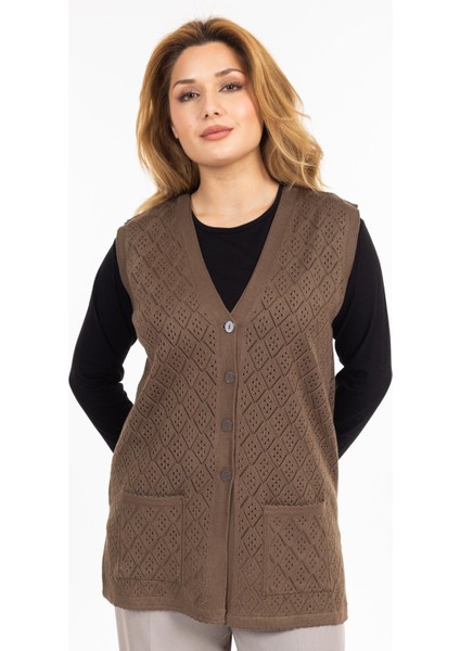 Kadın Orta Yaş ve Üzeri Merserize Cepli Düğmeli Rolax Anne Yelek 750