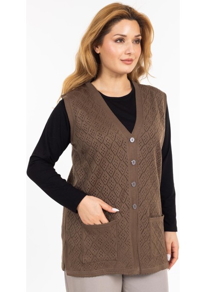 Kadın Orta Yaş ve Üzeri Merserize Cepli Düğmeli Rolax Anne Yelek 750 fırsatları