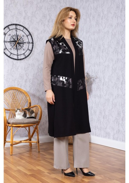 Kadın Orta Yaş Desenli Rahat Kalıp Volanlı Penye Anne Uzun Yelek 30352 fiyatları