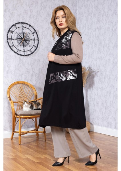 Kadın Orta Yaş Desenli Rahat Kalıp Volanlı Penye Anne Uzun Yelek 30352 fırsatları