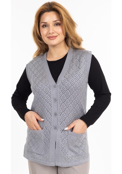 Kadın Orta Yaş ve Üzeri Merserize Cepli Düğmeli Rolax Anne Yelek 750