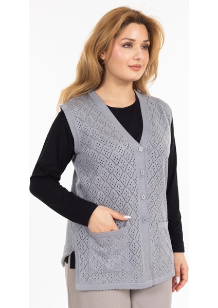 Kadın Orta Yaş ve Üzeri Merserize Cepli Düğmeli Rolax Anne Yelek 750 modelleri