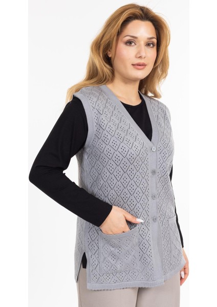 Kadın Orta Yaş ve Üzeri Merserize Cepli Düğmeli Rolax Anne Yelek 750 fırsatları