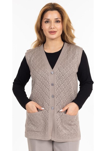 Kadın Orta Yaş ve Üzeri Merserize Cepli Düğmeli Rolax Anne Yelek 750 fiyatları