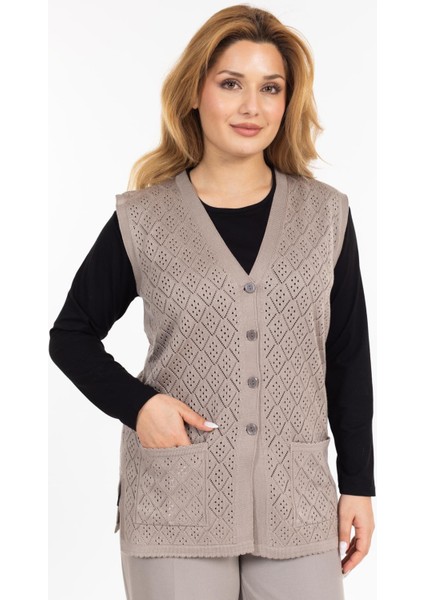 Kadın Orta Yaş ve Üzeri Merserize Cepli Düğmeli Rolax Anne Yelek 750 fırsatları