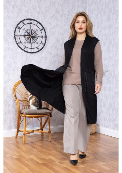 Kadın Orta Yaş Desenli Rahat Kalıp Volanlı Penye Anne Uzun Yelek 30352 fiyatları