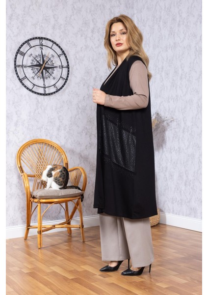 Kadın Orta Yaş Desenli Rahat Kalıp Volanlı Penye Anne Uzun Yelek 30352 indirimleri