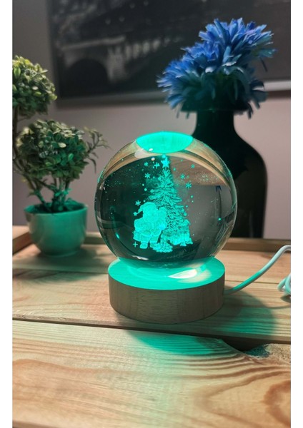 Işıklı Cam Küre Noel Baba Yılbaşı Ağacı 3D Işıklı