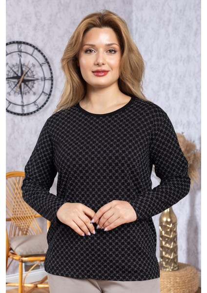 Kadın Yeni Model Yüksek Kalite Yuvarlak Yaka Orta Yaş Anne Penye Bluz 6547 modelleri