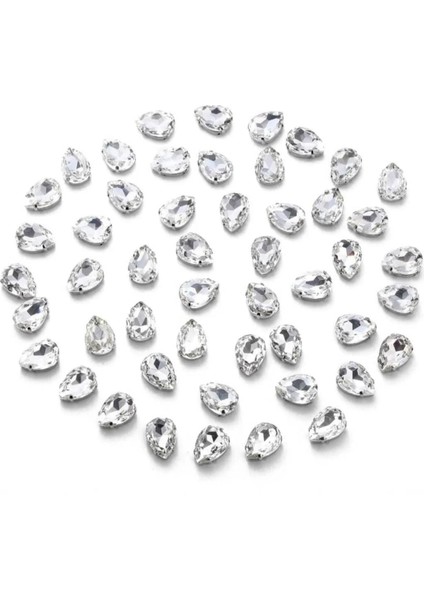 10X14 (1.4 Cm)Damla Kristal Beyaz Kasalı Dikme Cam Taş 20 Adet