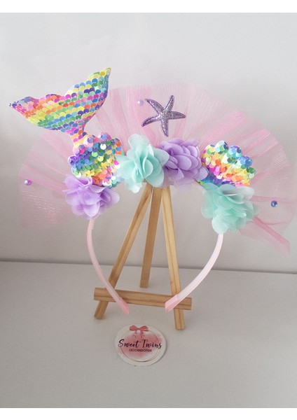 Trend Deniz Kızı Çocuk Taç İstiridye, Yıldız, Pembe Tüllü Rengarenk Çiçekli Çocuk Tacı fırsatları