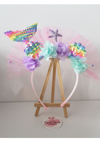 Trend Deniz Kızı Çocuk Taç İstiridye, Yıldız, Pembe Tüllü Rengarenk Çiçekli Çocuk Tacı indirimleri