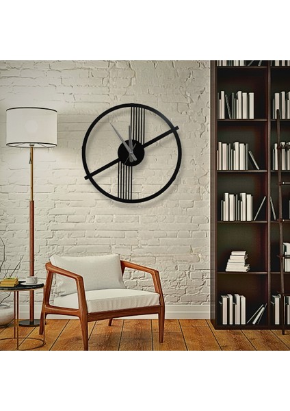 Minimal Çizgili Modern Siyah Metal Duvar Saati – 40 cm Sessiz Mekanizma