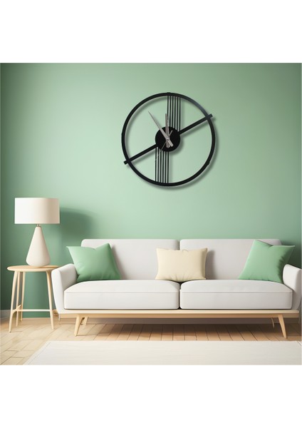 Minimal Çizgili Modern Siyah Metal Duvar Saati – 40 cm Sessiz Mekanizma fiyatları