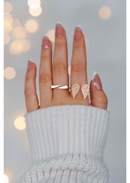 Taşlı Ayarlanabilir Zarif 2'li Melek Model Gold Kadın Yüzük fiyatları