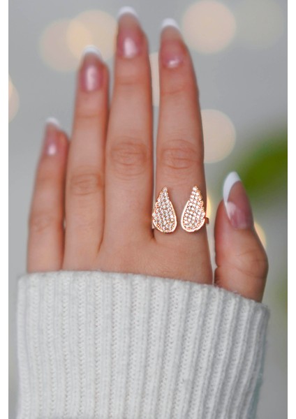 Taşlı Ayarlanabilir Zarif 2'li Melek Model Gold Kadın Yüzük modelleri