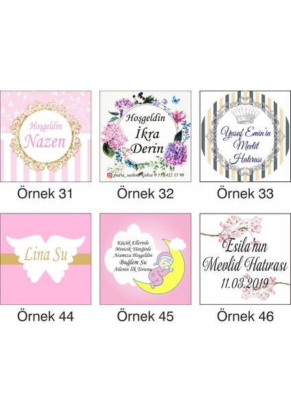 Kişiye Özel Kız Çocuğu Için Çiçekli Mevlid - Hoşgeldin Mdf Üzerine Uv Baskılı 20 Adet Magnet