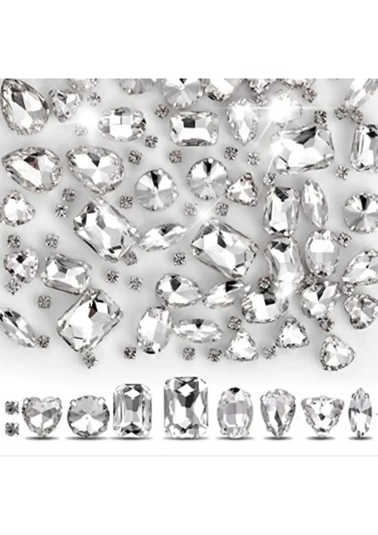 100 Adet Karışık Kasalı Dikme Beyaz Cam Taş Elit Seri