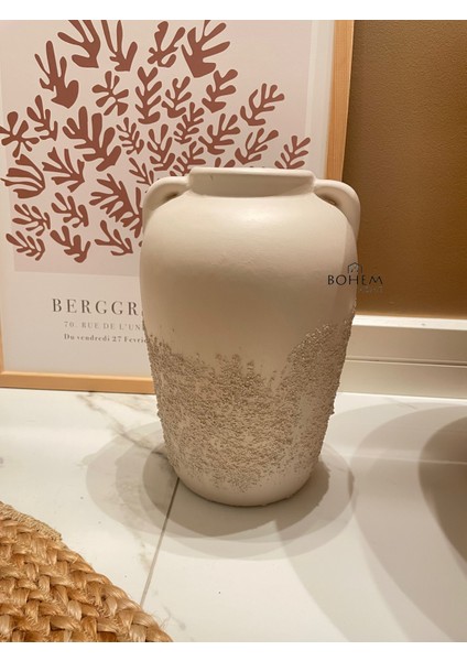 Bej Seramik Dokulu Çift Kollu Küp