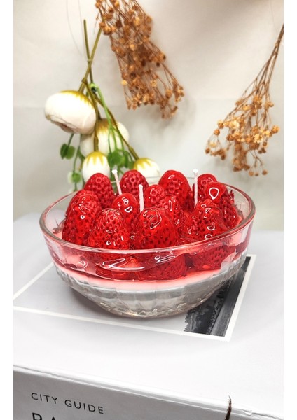 Çilekli Kase Dekoratif Kokulu Mum Doğal Soya Wax fiyatları